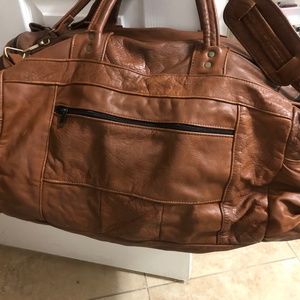 Brown genuine leather XL weekender bag